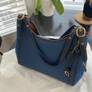 Coach Lori Pebbled Leather & Suede Shoulder Bag- True blue color